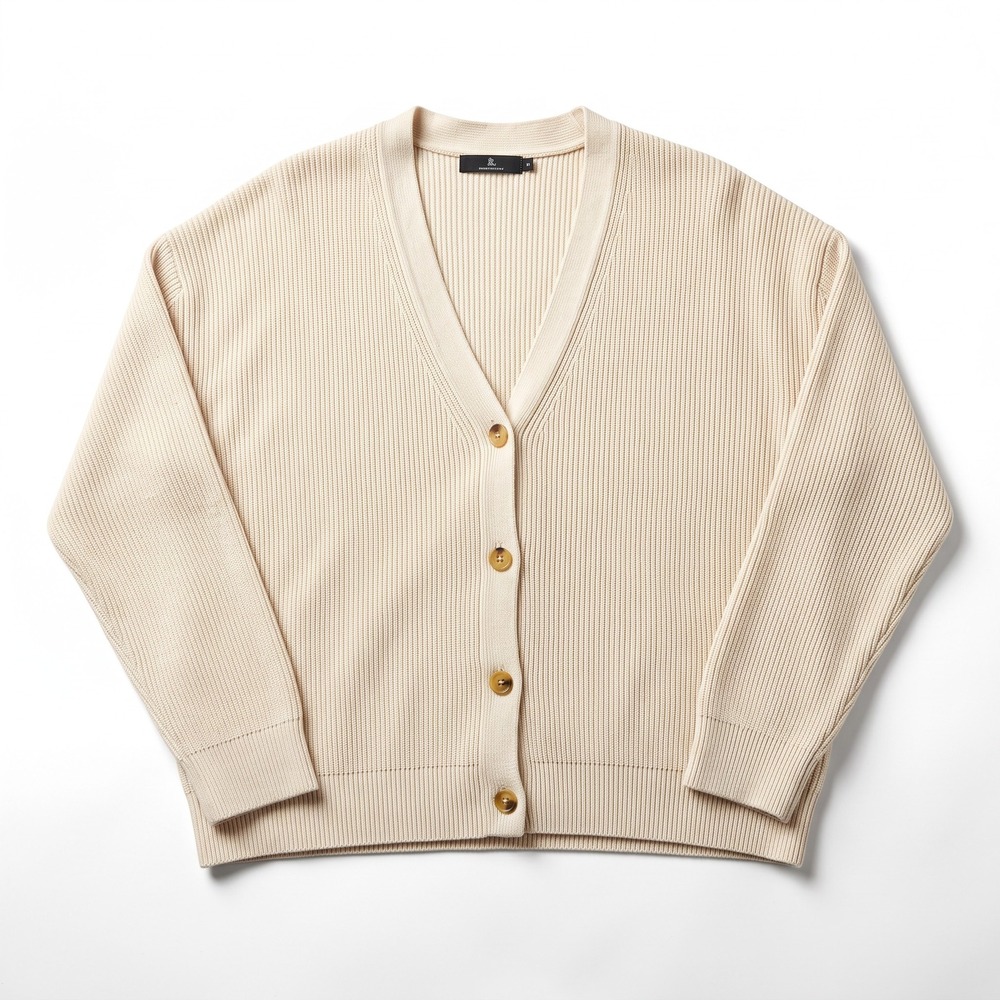LILLUSORY L Cream V-Neck Button Ribbed Knit Cardigan Sweater Cozy
